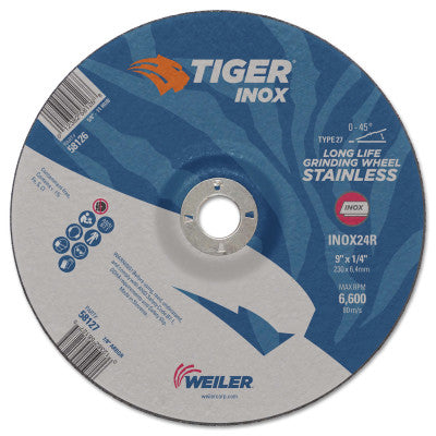 Tiger Inox Grinding Wheels, 9 in Dia., 1/4 in Thick, 7/8 in Arbor, 24 Grit
