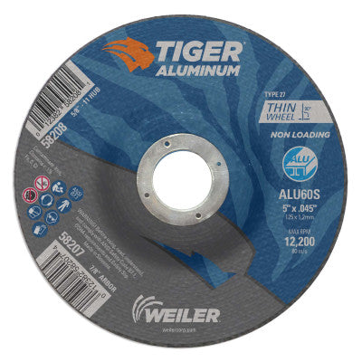 Aluminum Cutting Wheels, 5 in Dia., 7/8 in Arbor, Type 27, 60 Grit, Alum. Oxide