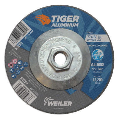 Aluminum Cutting Wheels, 5 in Dia., 5/8 in Arbor, Type 27, 60 Grit, Alum. Oxide