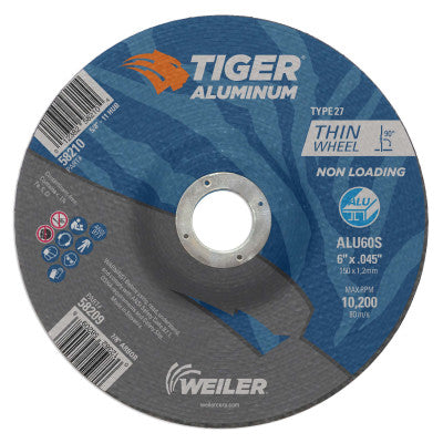 Aluminum Cutting Wheels, 6 in Dia., 7/8 in Arbor, Type 27, 60 Grit, Alum. Oxide