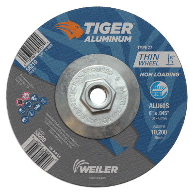 Aluminum Cutting Wheels, 6 in Dia., 5/8 in Arbor, Type 27, 60 Grit, Alum. Oxide
