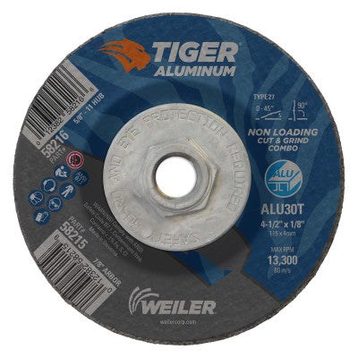 Aluminum Combo Wheels, 4 1/2 in Dia, 5/8 in Arbor, Type 27, 30 Grit, Alum. Oxide