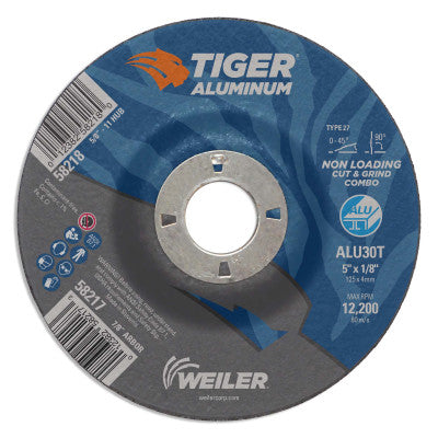 Aluminum Combo Wheels, 5 in Dia., 7/8 in Arbor, Type 27, 30 Grit, Alum. Oxide