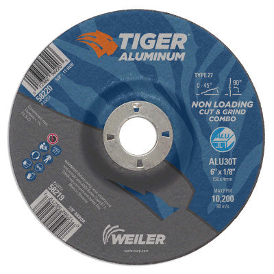 Aluminum Combo Wheels, 6 in Dia., 7/8 in Arbor, Type 27, 30 Grit, Alum. Oxide