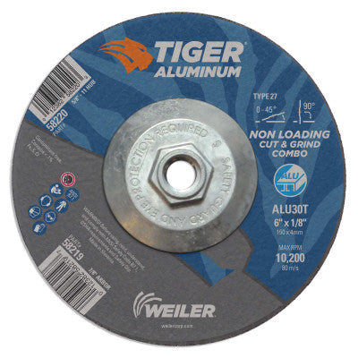 Aluminum Combo Wheels, 6 in Dia., 5/8 in Arbor, Type 27, 30 Grit, Alum. Oxide