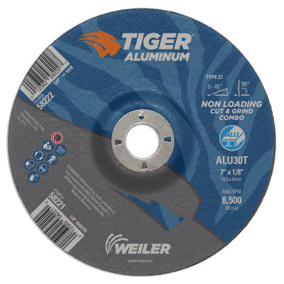 Aluminum Combo Wheels, 7 in Dia., 7/8 in Arbor, Type 27, 30 Grit, Alum. Oxide