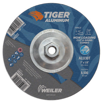 Aluminum Combo Wheels, 7 in Dia., 5/8 in Arbor, Type 27, 30 Grit, Alum. Oxide