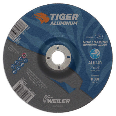 Aluminum Combo Wheels, 7 in Dia., 7/8 in Arbor, Type 27, 24 Grit, Alum. Oxide