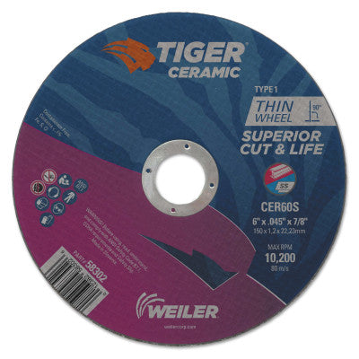 Tiger Ceramic Cutting Wheels, 6 in Dia, 0.045in Thick, 24/bx