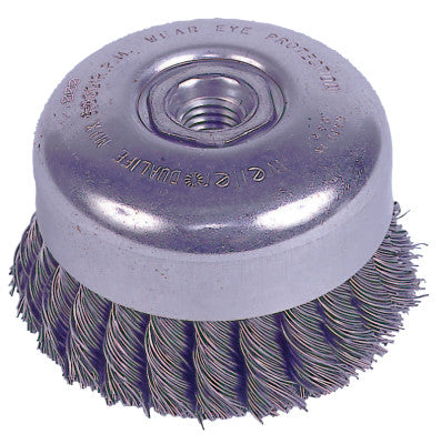 Wire Cup Brush with Internal Nut, 4 in Dia., 5/8-11 UNC Arbor, .023 Steel Knot