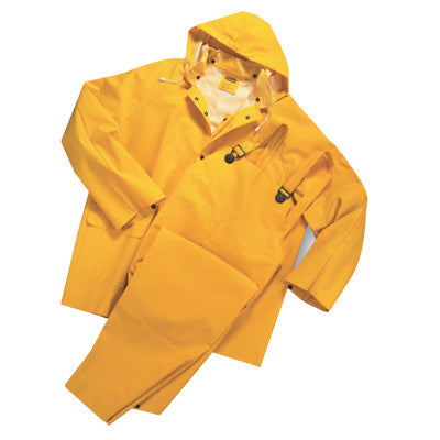 3-Piece Rainsuits, Jacket/Hood/Overalls, 0.35 mm, PVC/Polyester, Yellow, Large