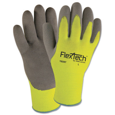 FlexTech Hi-Visibility Knit Gloves with Nitrile Palm, X-Large, Gray/Hi-Viz Green
