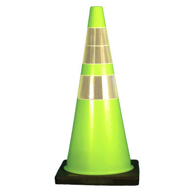 W Series Traffic Cones, 28 in, 6" & 4" Reflective Collar, PVC, Fluorescent Lime