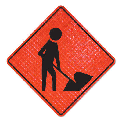 Workers Symbol Signs, Men Working, Orange, 36 in L