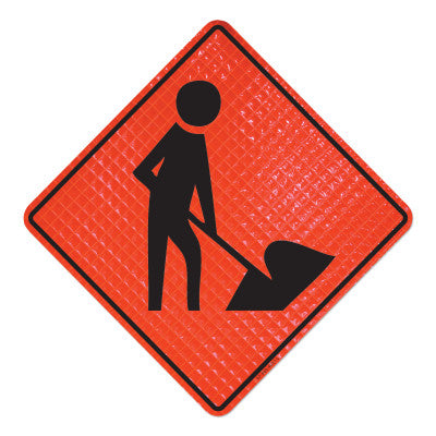 Workers Symbol Signs, Men Working, Orange, 48 in L