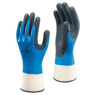 Foam Grip 377 Nitrile-Coated Gloves, Medium, Black/Blue/White