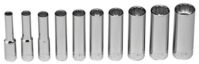 10 Piece Deep Socket Sets, 1/4 in, 12 Point