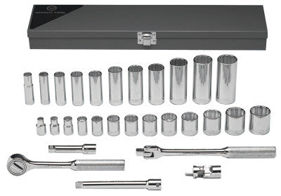 29 Piece Standard & Deep Socket Sets, 3/8 in, 12 Point