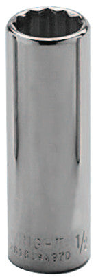 3/8" Dr. Deep Sockets, 3/8 in Drive, 3/8 in, 12 Points