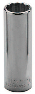 3/8" Dr. Deep Sockets, 3/8 in Drive, 7/16 in, 12 Points