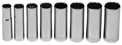 8 Piece Deep Socket Sets, 1/2 in, 12 Point
