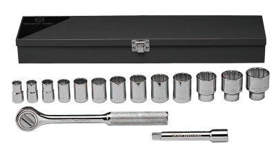 15 Piece Standard Socket Sets, 1/2 in, 12 Point