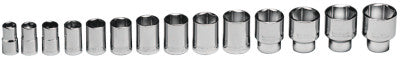 14 Piece Standard Socket Sets, 1/2 in, 6 Point, Inch