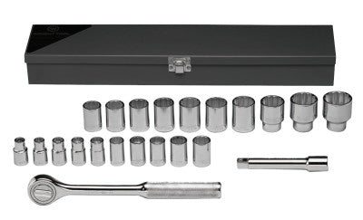 22 Piece Standard Metric Socket Sets, 1/2 in, 12 Point