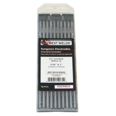 2% Ceria Ground Tungsten Electrodes, 5/32 in Dia, 7 in Long