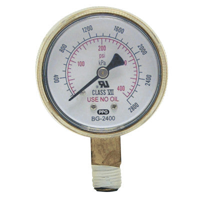 Replacement Gauges, 100 psi, Brass, 1/4 NPT, Bottom