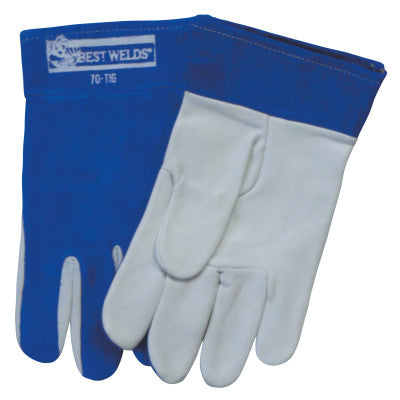 TIG Welding Gloves, Capeskin/Split Cowhide, Large, Blue/White