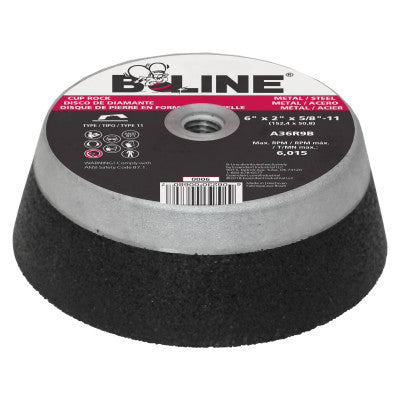 Cup Wheels Without Safety Back, 6", 5/8-11 Arbor, Aluminum Oxide