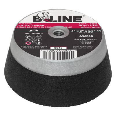 Cup Wheels w/ Steel Safety Back, 4" dia, 2" Thick, 5/8-11" Arbor, 16, Q, Flared