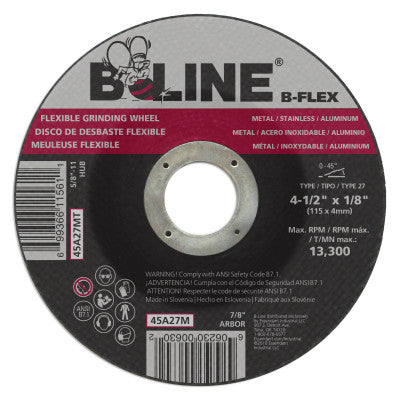 Flexible Depressed Center Wheel, 4 1/2" Dia, 1/8" Thick, 7/8" Arbor, 30 Grit