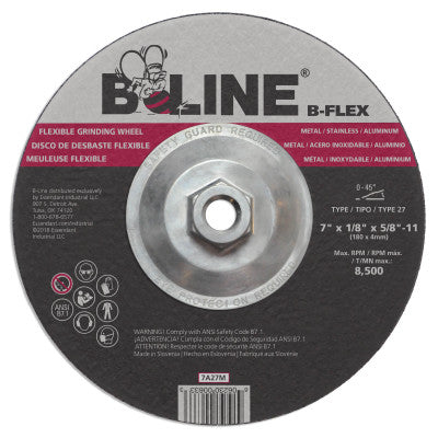 Flexible Depressed Center Wheel, 7" Dia, 1/8" Thick, 5/8-11" Arbor, 46 Grit